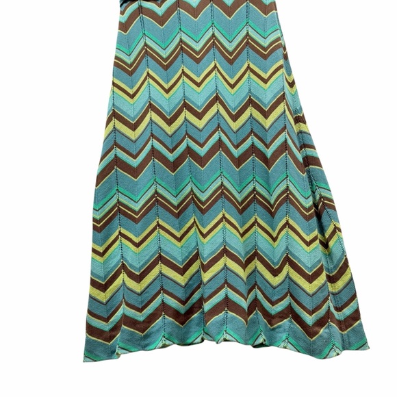 Beth Bowley Aqua Brown Chevron Knit Dress L – Retro Boho Cotton Midi - Picture 5 of 9